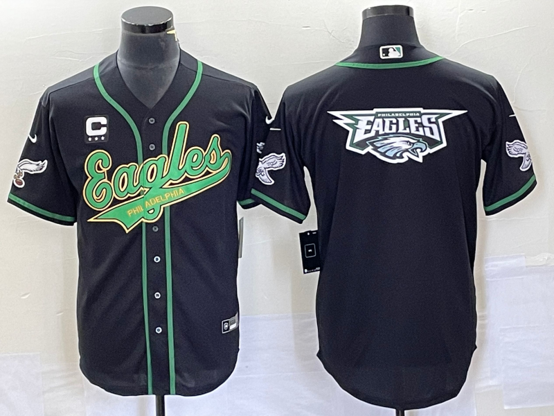 Men's Philadelphia Eagles Black Team Big Logo With C Patch Cool Base Stitched Baseball Jersey Men's Philadelphia Eagles Black Team Big Logo With C Patch Cool Base Stitched Baseball Jersey